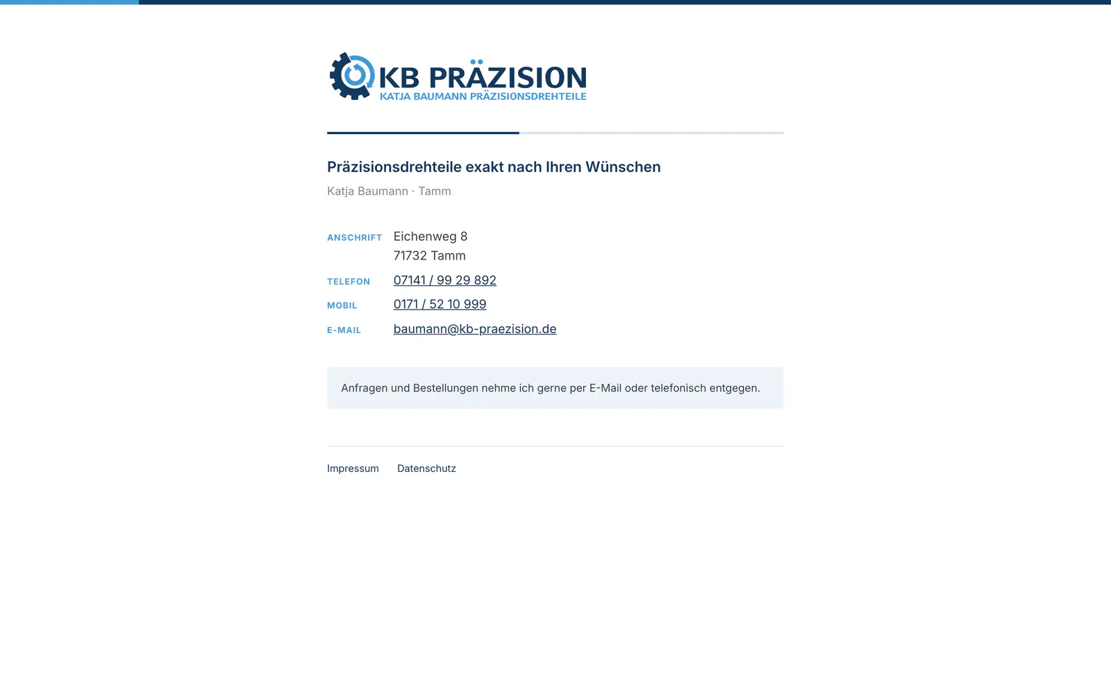 Startseite von KB Präzision – Katja Baumann, Tamm